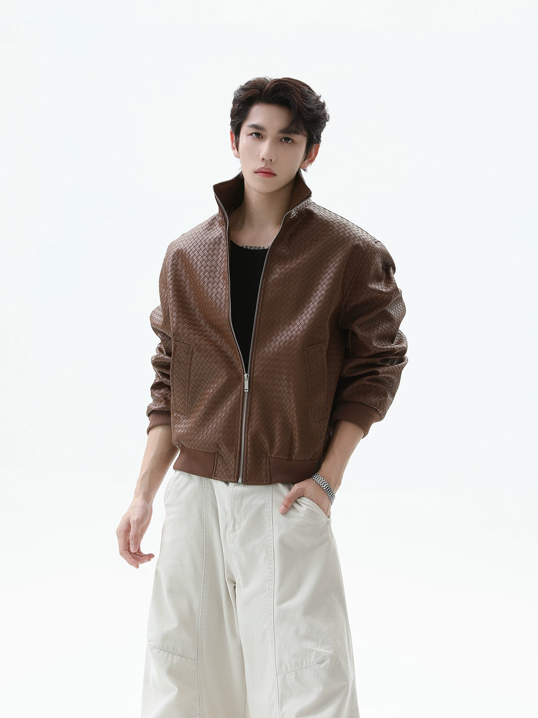 Crocodile-print Leather Jacket