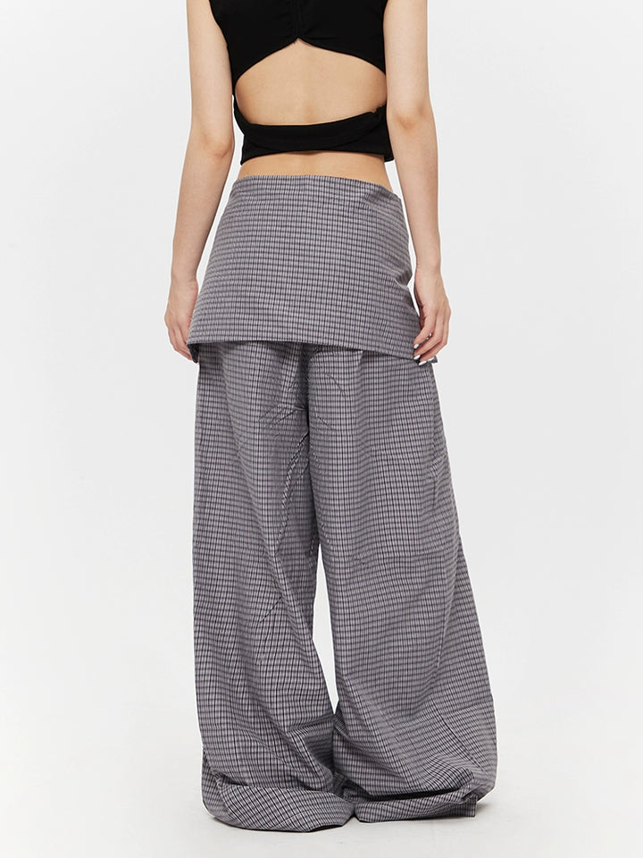 Plaid Wide-Leg Loose Fit Casual Pants