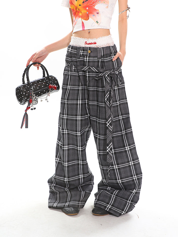 Karierte weite Beinform Retro-Silhouette-Hosen 