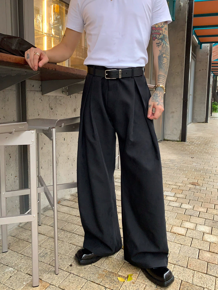 Wide-Leg Pleated A-Line Pants