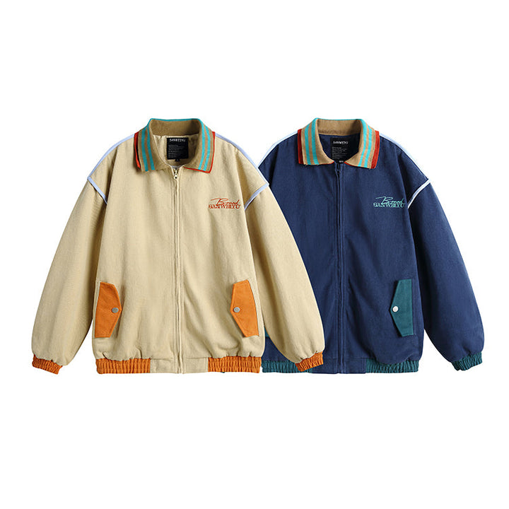 Veste décontractée à revers brodée rétro 