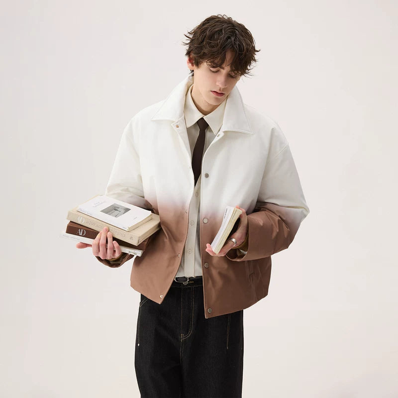 Snap Closure Gradient Lapel Down Jacket