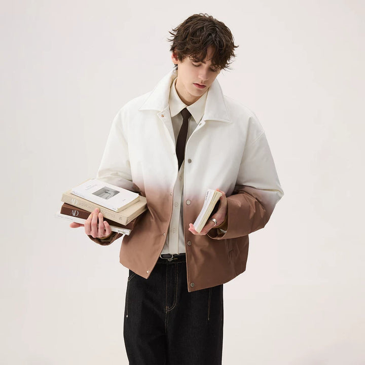 Snap Closure Gradient Lapel Down Jacket