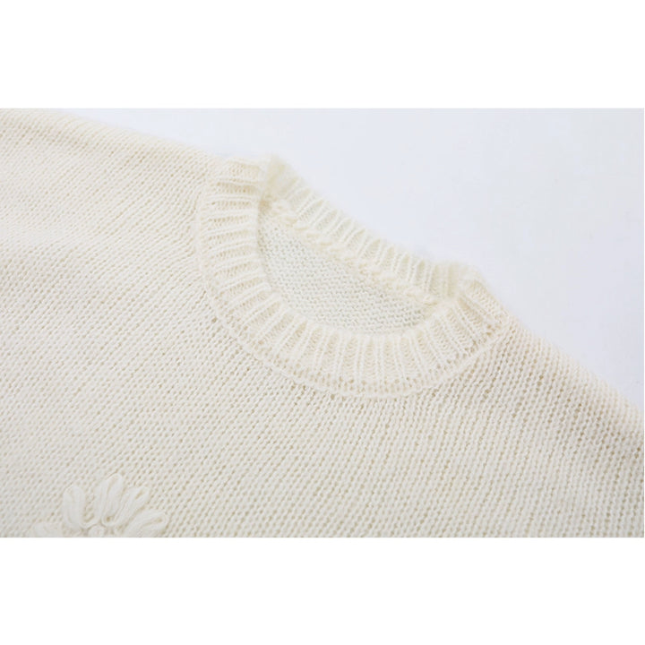 Alpackaull Blommig Stickad Tröja Pullover 