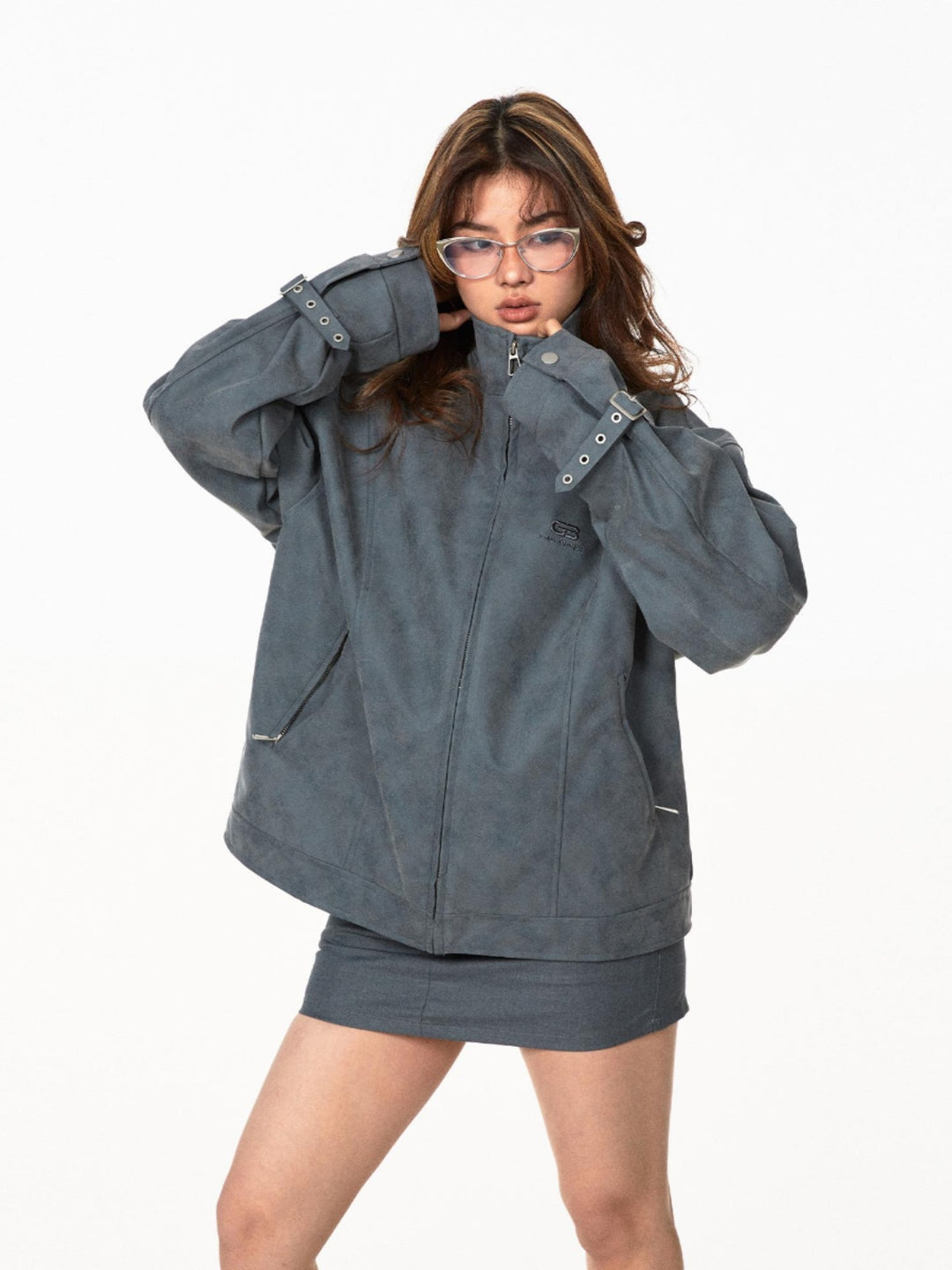 Retro-Stickerei Stehkragen Lederjacke 