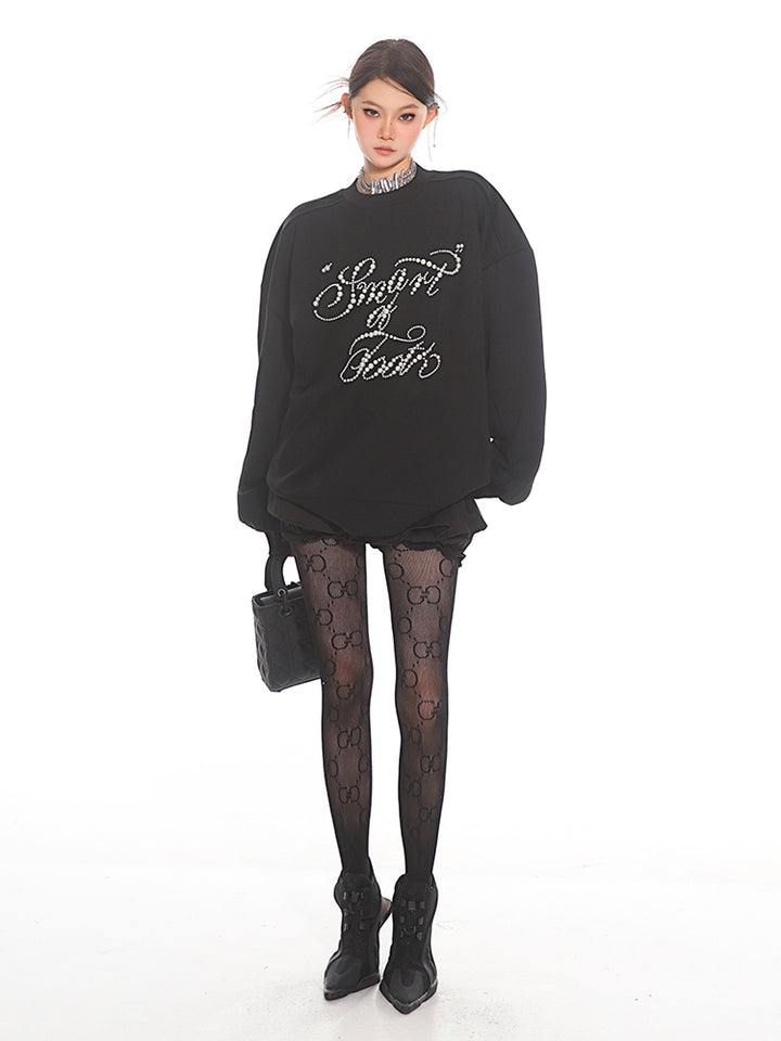 Perlebesat rundhalset løs sweatshirt 