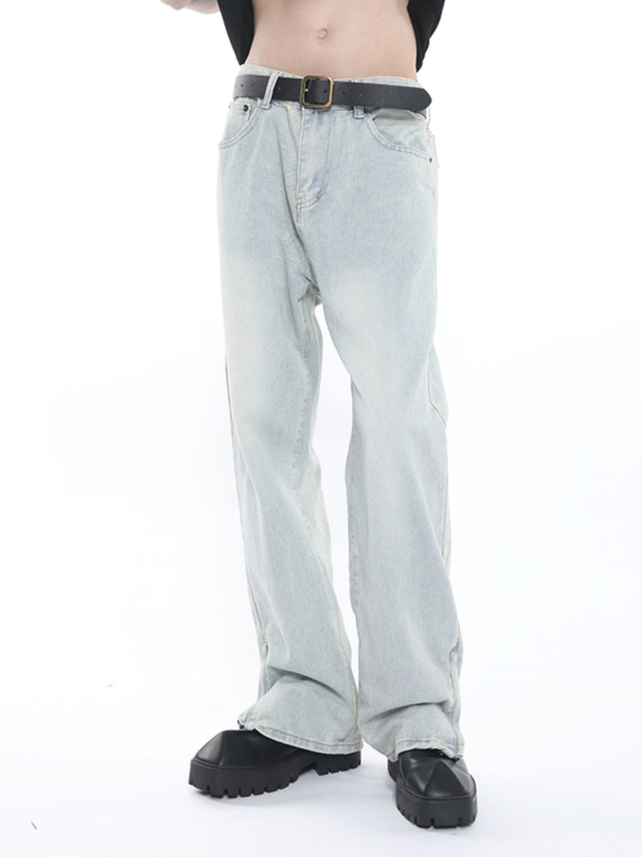 Retro Distressed Washed Straight Jeans