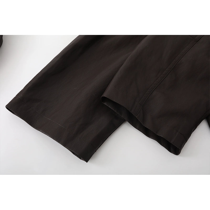 Leather Patchwork Mid-Length Coat