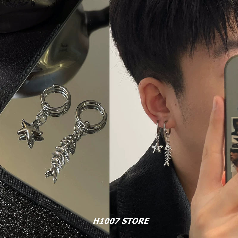 Titanium Steel Star Fishbone Earrings