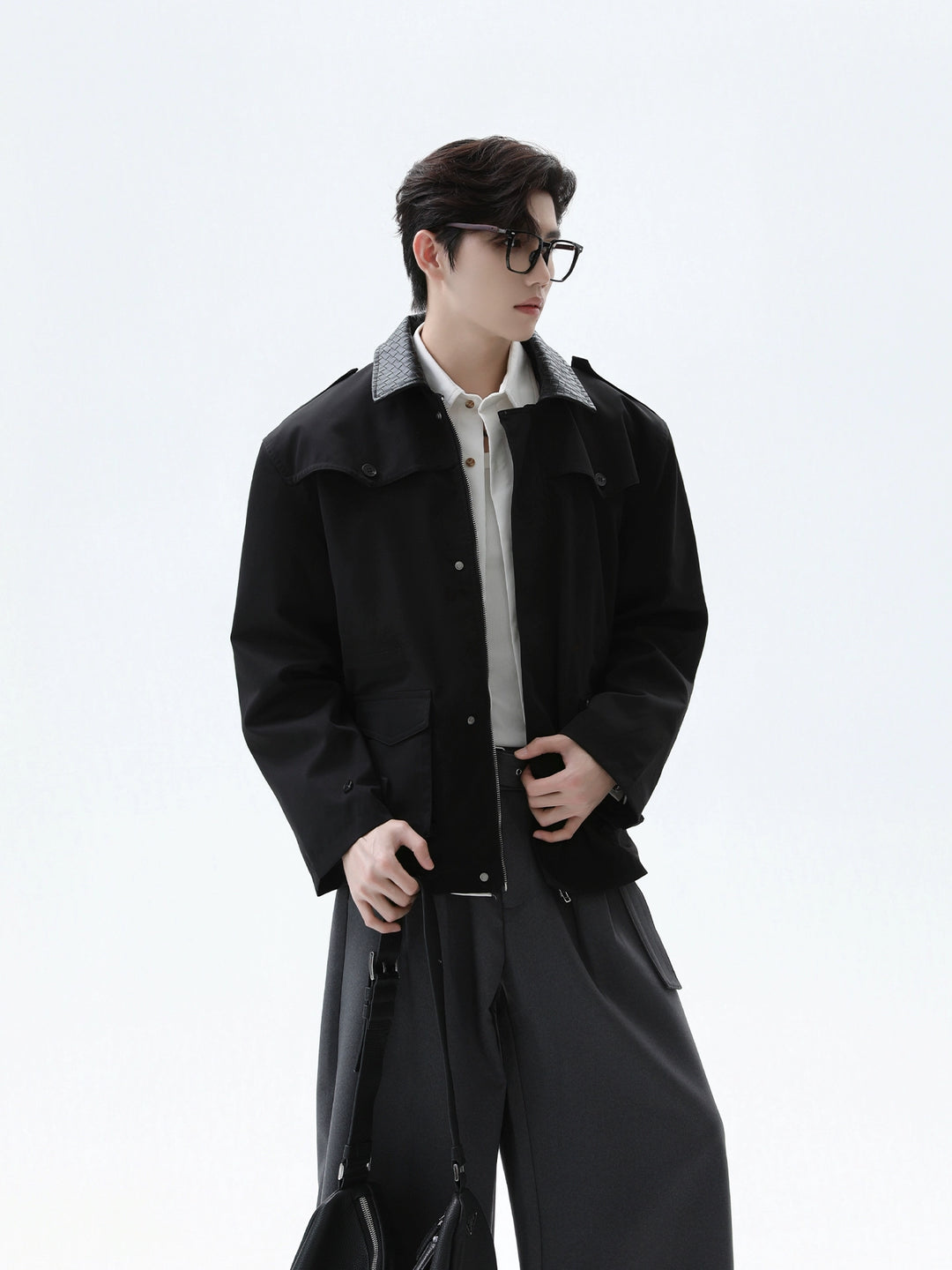 Woven PU Collar Workwear Style Jacket