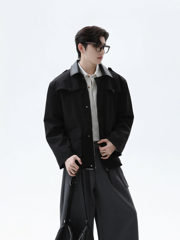 Woven PU Collar Workwear Style Jacket