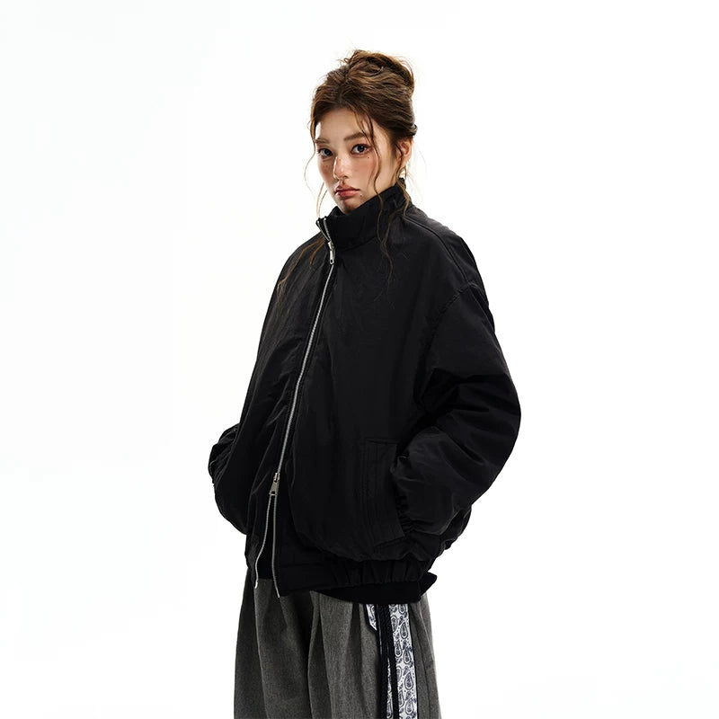 Retro ståkrage glidelås bomull jakke 