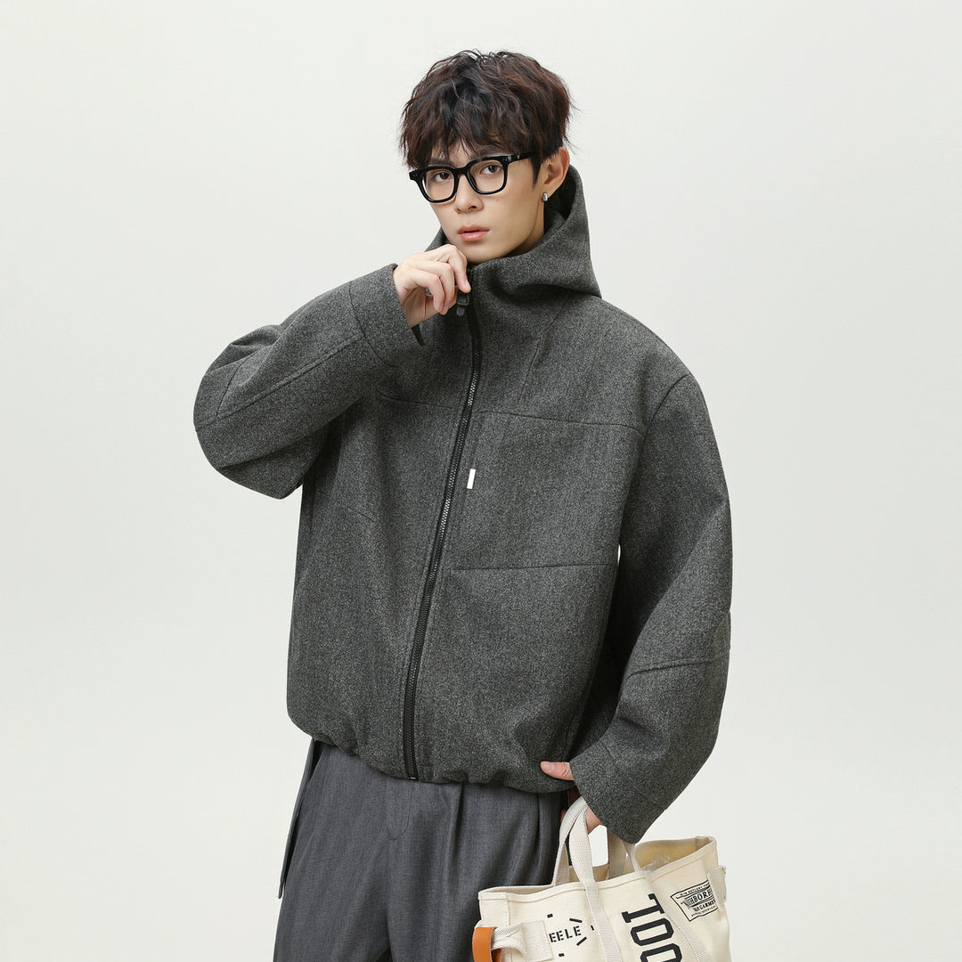 Wool Hooded Zipper Short Jacket