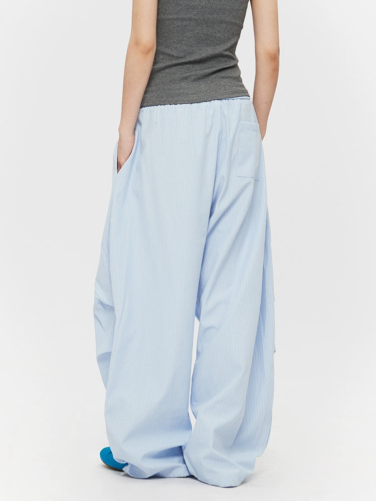 Striped Wide-Leg Casual Ankle Pants