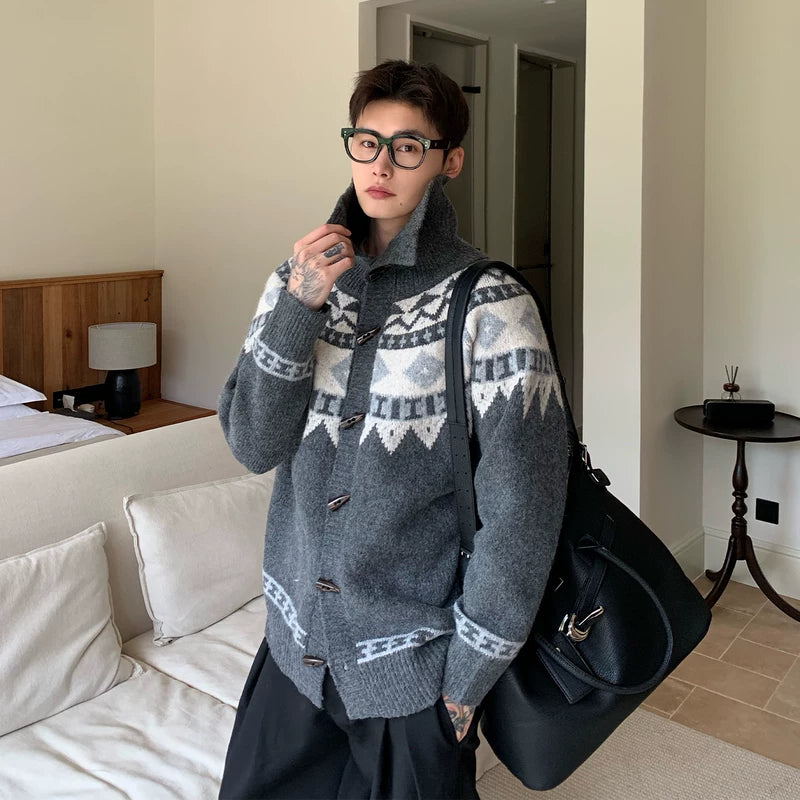 Fair Isle Wol Hoge-Hals Toggle Cardigan 