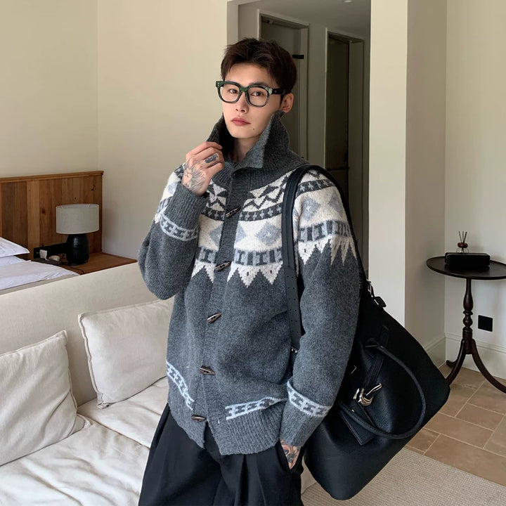 Fair Isle Wol Hoge-Hals Toggle Cardigan 