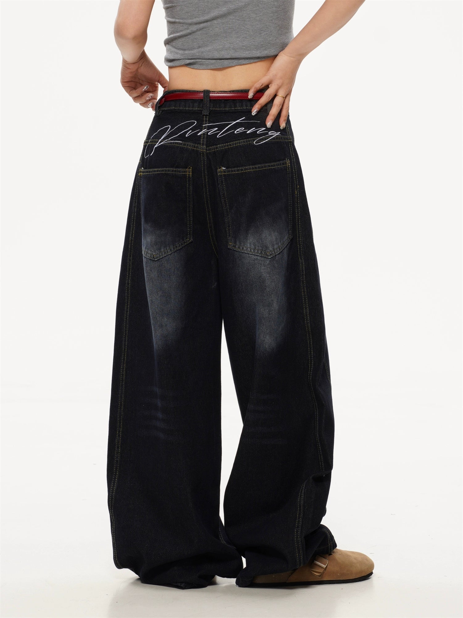 Benutzerdefinierte Briefdruck Hohe Taille Cropped Hose 