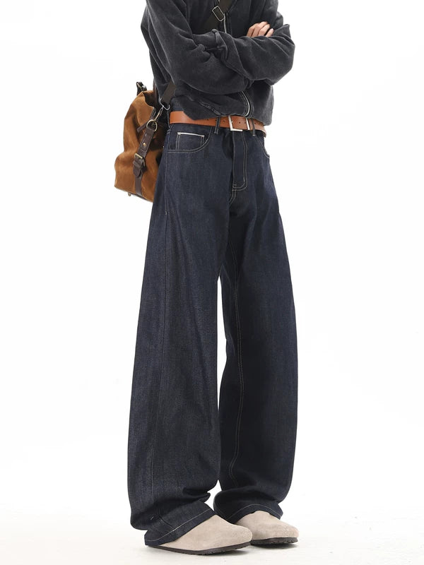 레트로 스트레이트 레그 와이드 레그 청바지 팬츠 