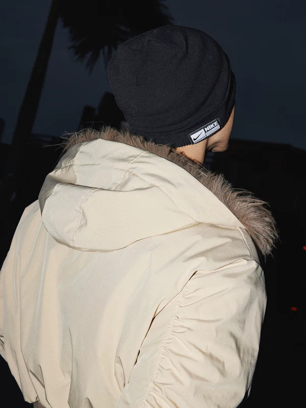 جاكيت قطن بغطاء رأس Retro مع ياقة فرو 