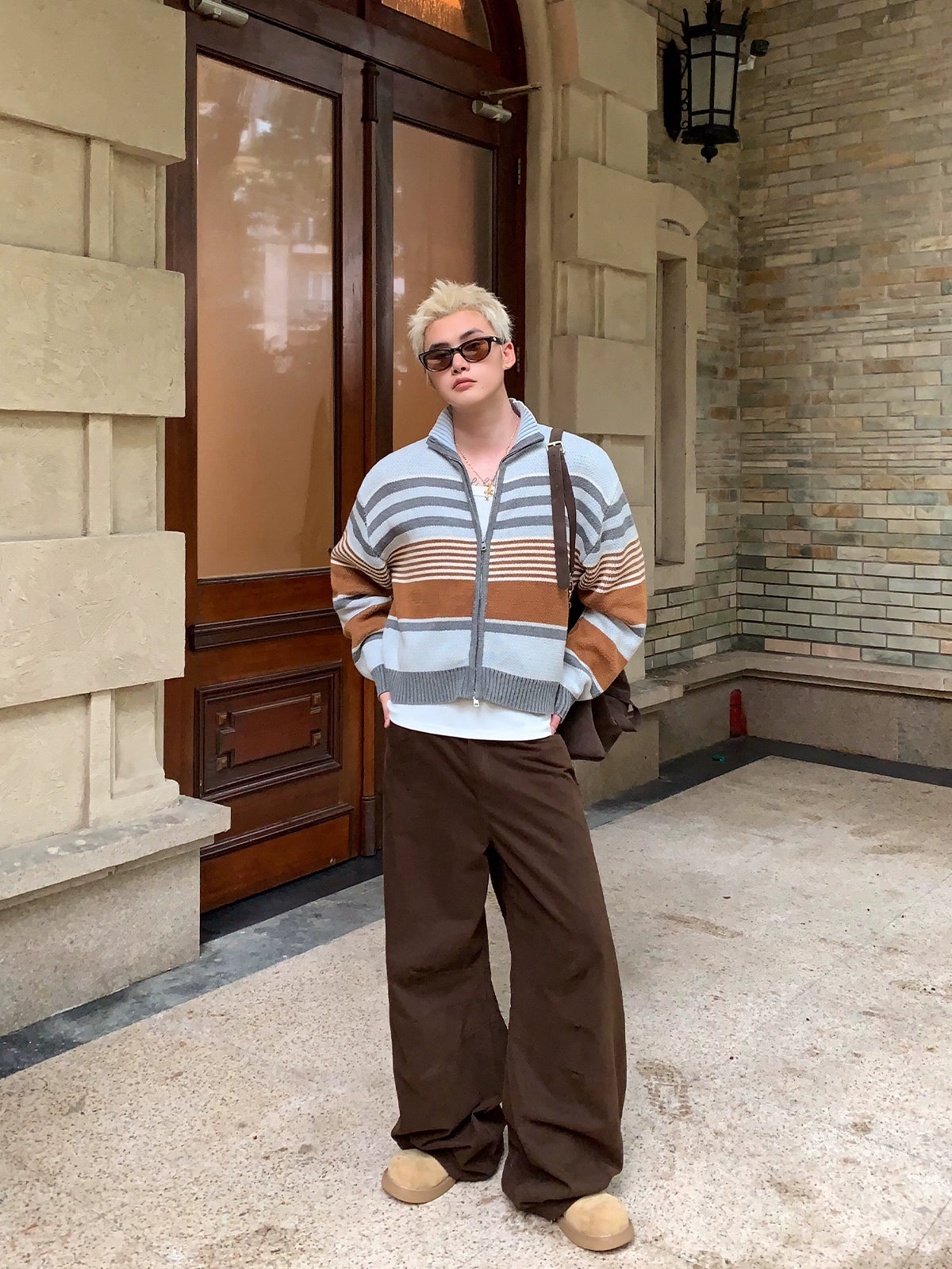 Loose Brown Wide-Leg Street Pants