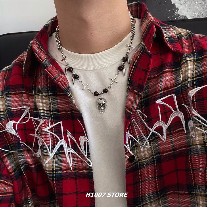Beaded Skull Cross Clavicle Necklace