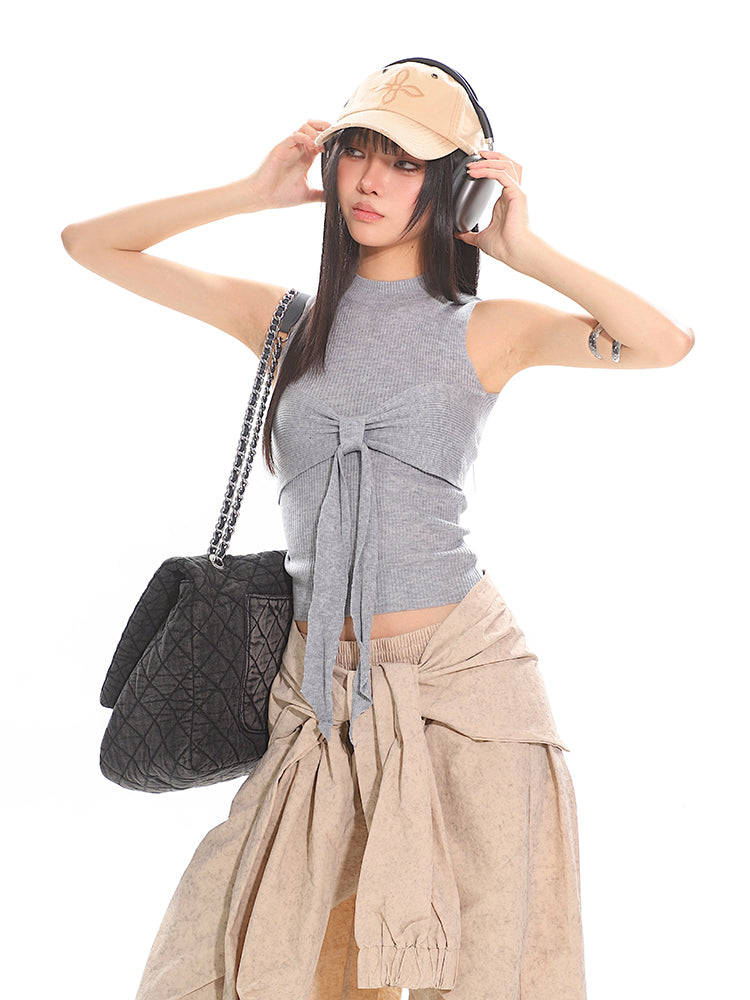 Bow Front Knitted Sleeveless Tank Top