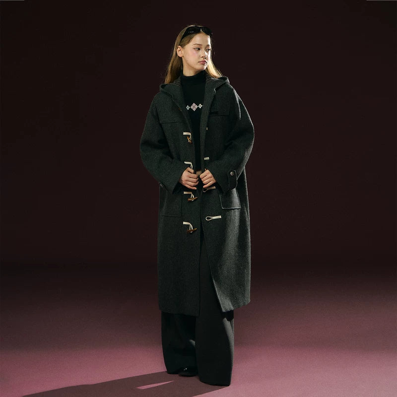 Long Hooded Wool Duffle Coat
