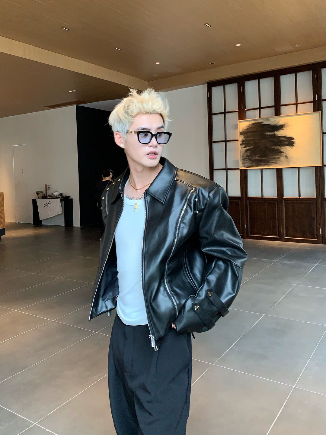 Rivet Beaded Leather Jacket