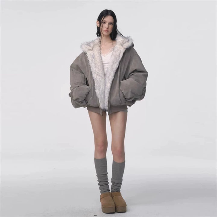 Velvet Fur Hooded Double-Sided Coat