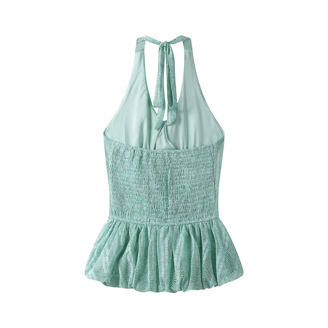 Halter Neck Lace Peplum Backless Tank Top