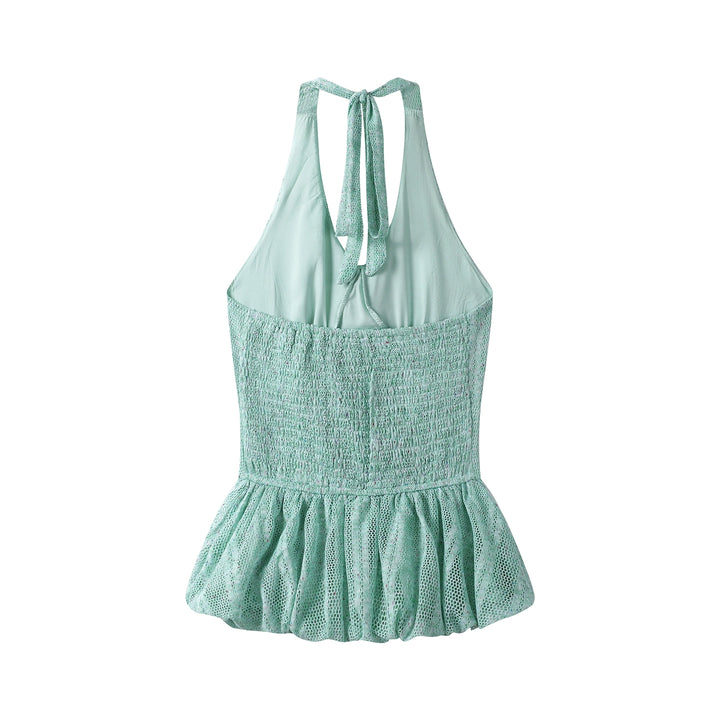 Halter Neck Lace Peplum Backless Tank Top