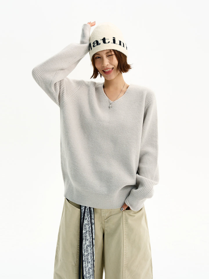 V-Ausschnitt Strickpullover Lockere Passform 