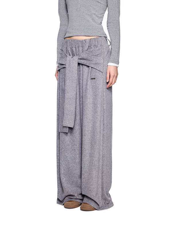 Pantaloni a gamba larga con vita finta a cravatta 