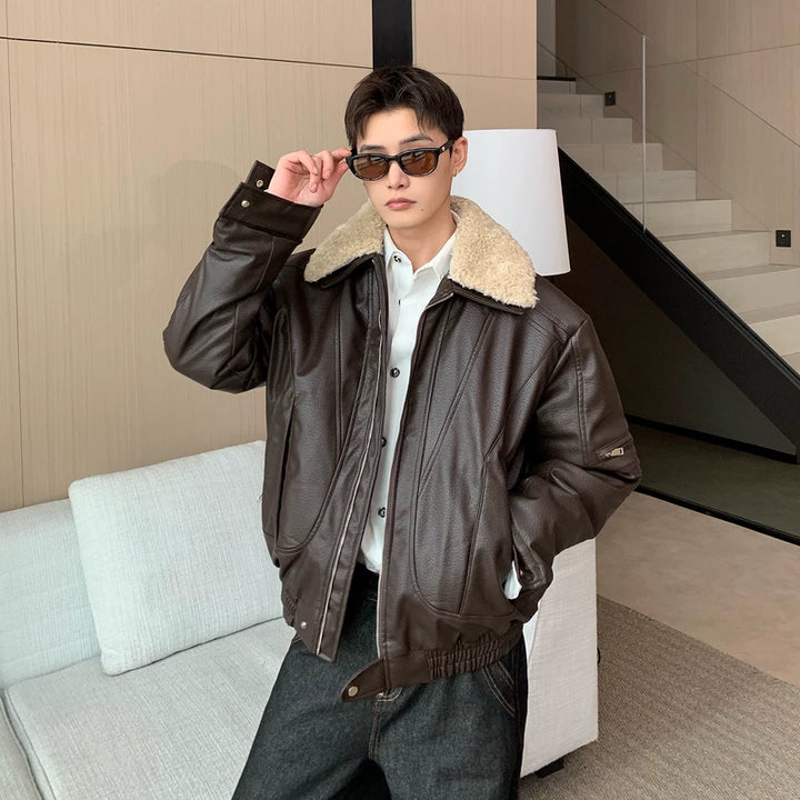 PU Leren Afneembare Bontkraag Jas 