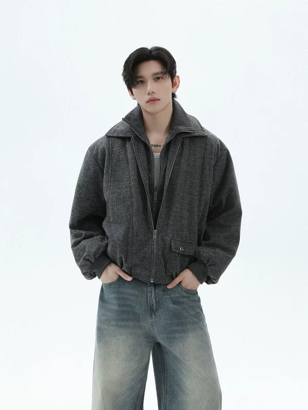 Пуховик с искусственным слоем в стиле многослойности 