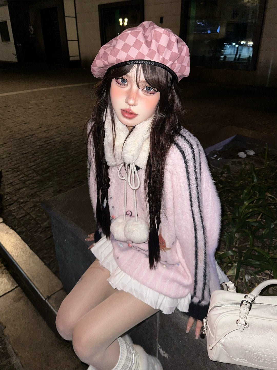 V-Neck Fuzzy Knit Sweater