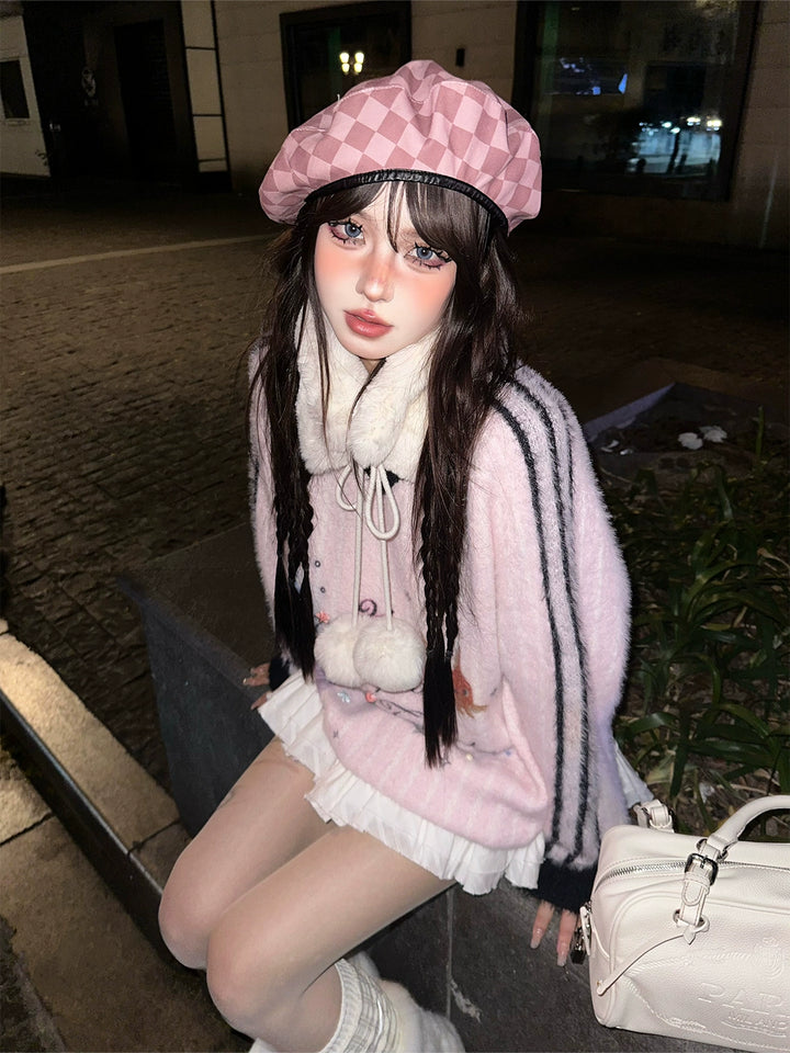 V-Neck Fuzzy Knit Sweater
