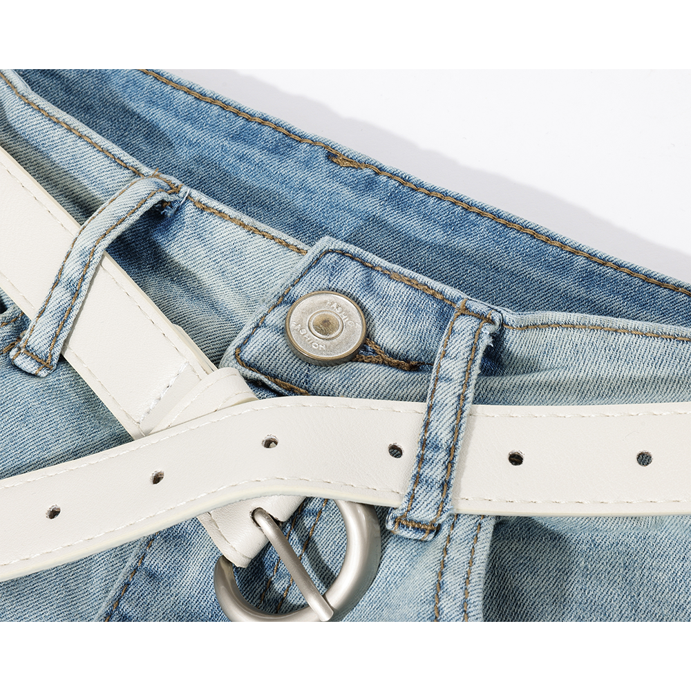 Wide Leg Washed Distressed Denim Pants