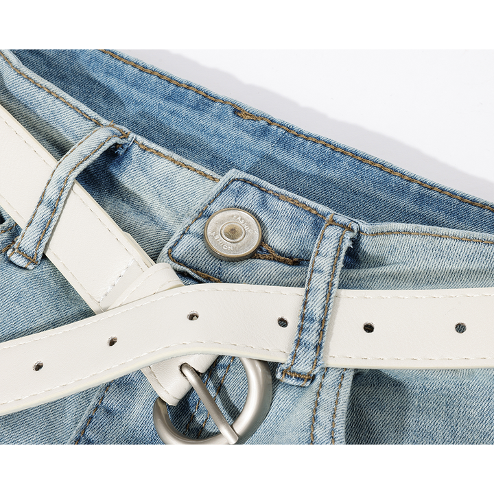 Wide Leg Washed Distressed Denim Pants