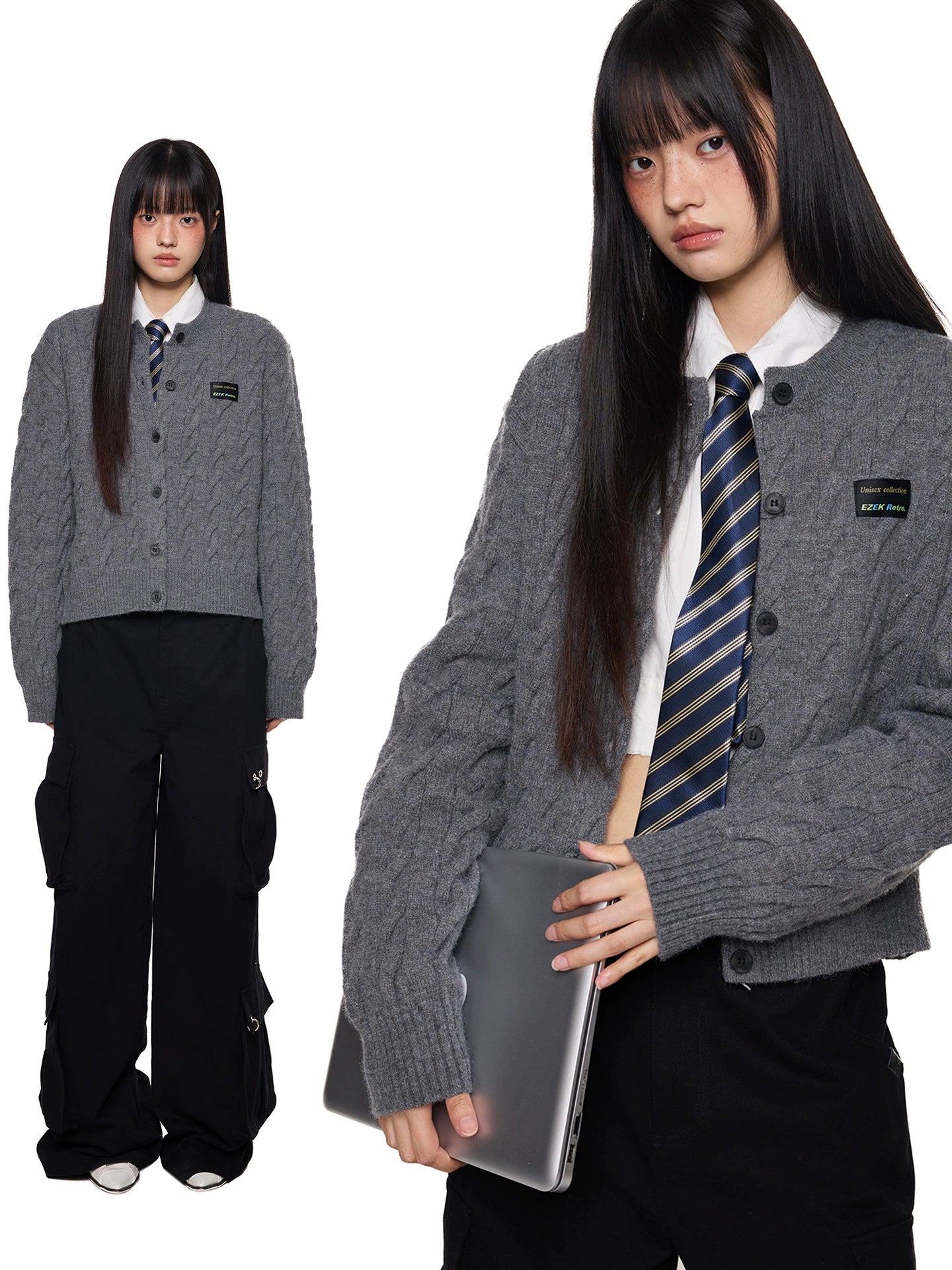 سترة كارديجان مزودة بأزرار من غزل الكابل 