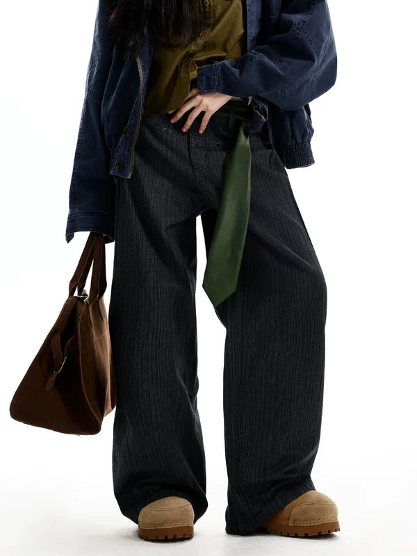 Pantalones casuales de pierna ancha con bolsillo bordado 