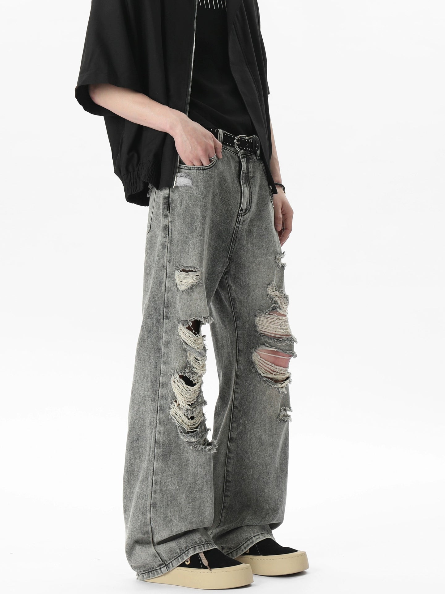 Ripped Flared Wide-Leg Jeans