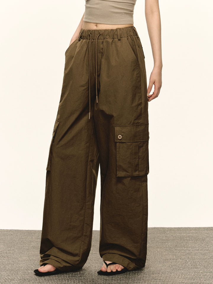 Wide Leg Drawstring Cargo Pants