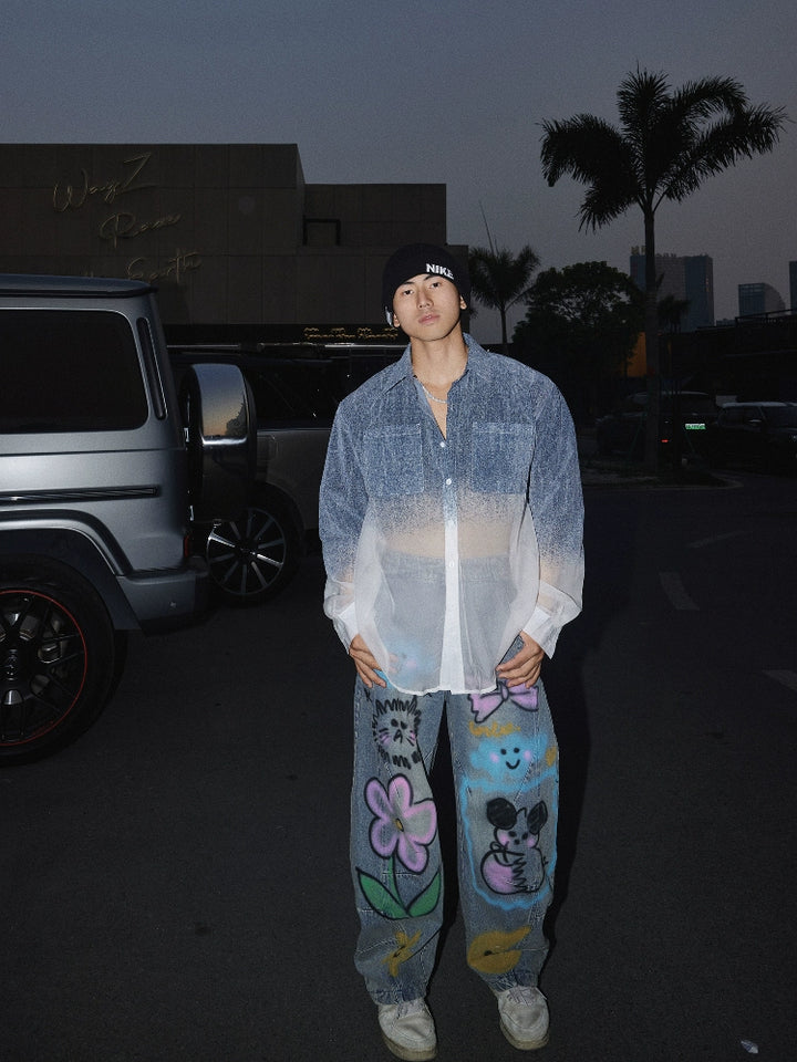 Denim Gradient Sheer Gauze Holiday Shirt