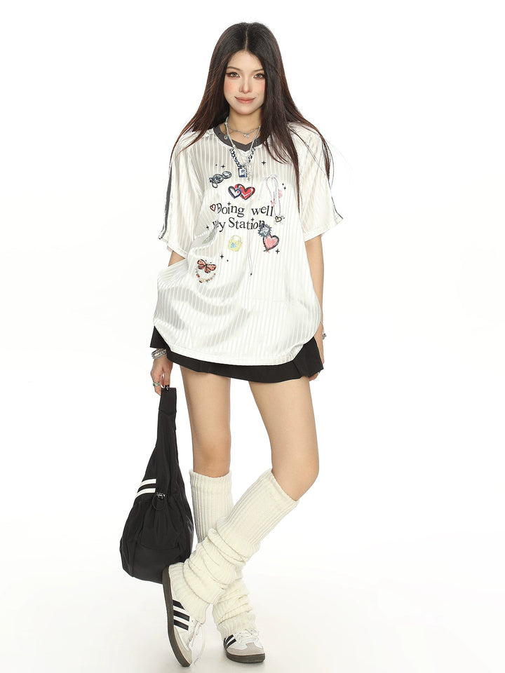 Striped Graffiti Loose T-Shirt