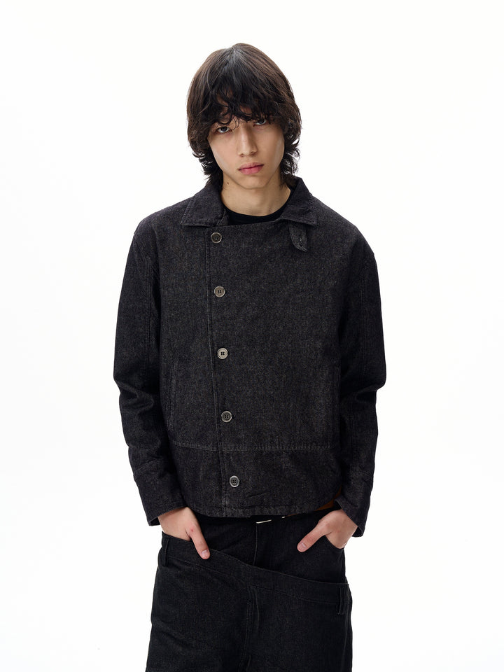 Chaqueta de mezclilla recta retro con hombros 