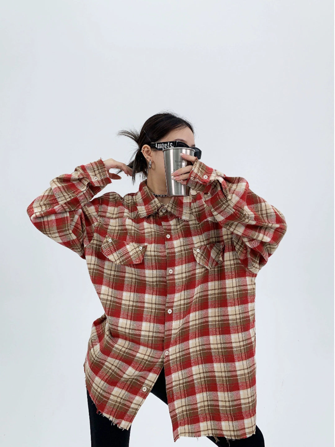 Loose Fit Long Sleeve Plaid Shirt