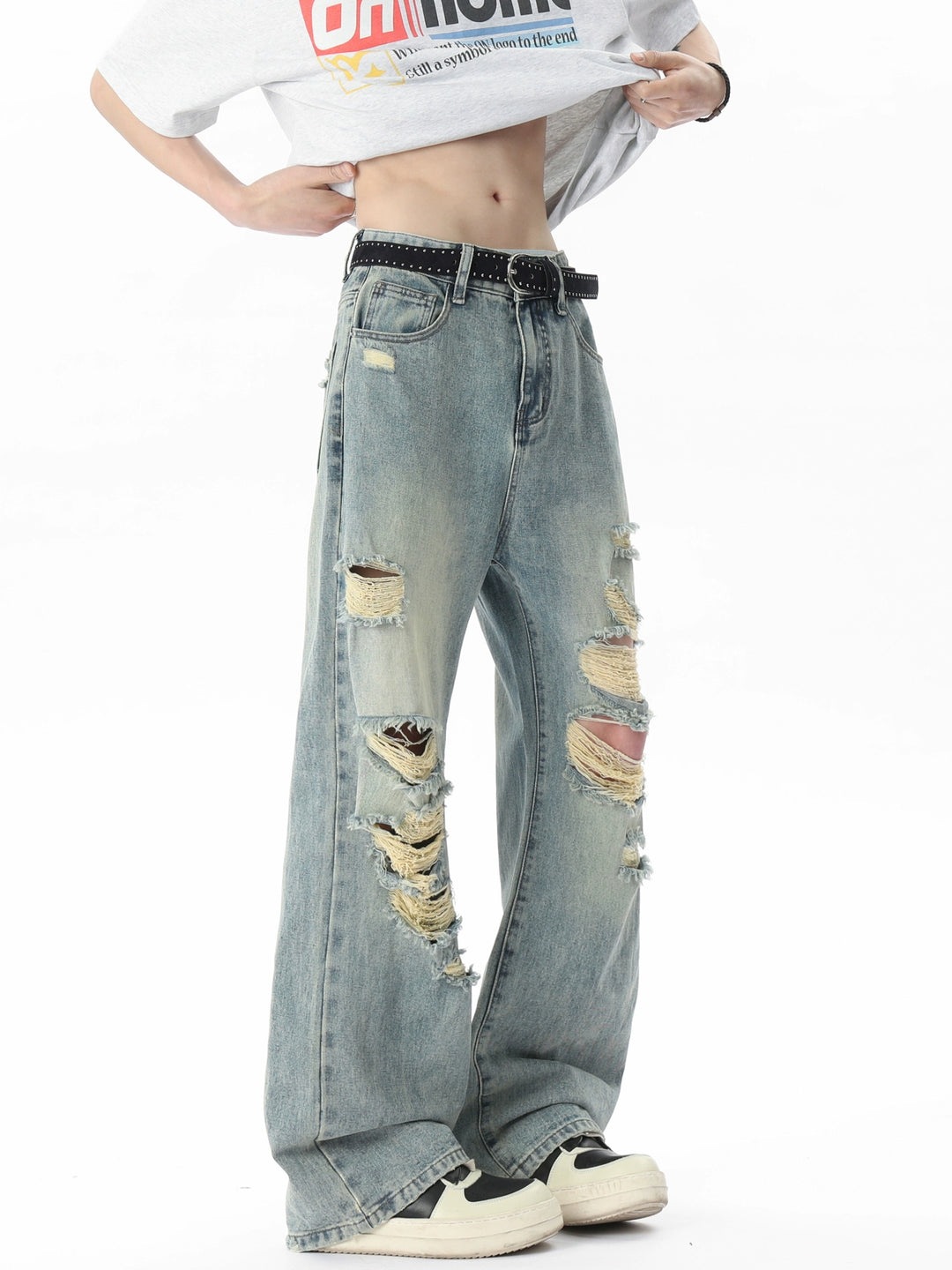 Ripped Flared Wide-Leg Jeans