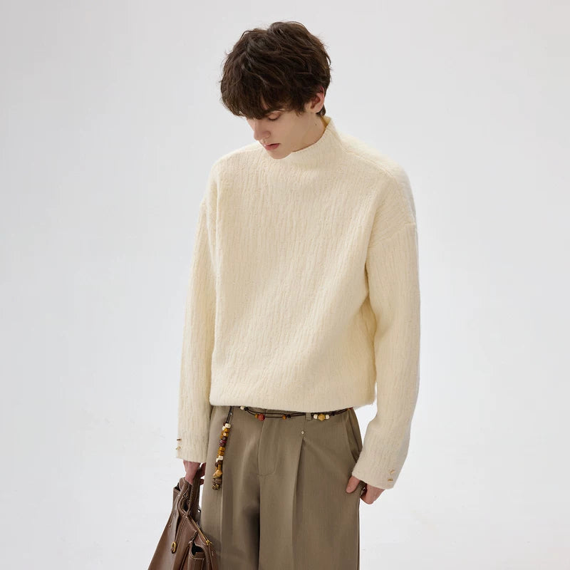 Velvet Textured Turtleneck Knit Sweater