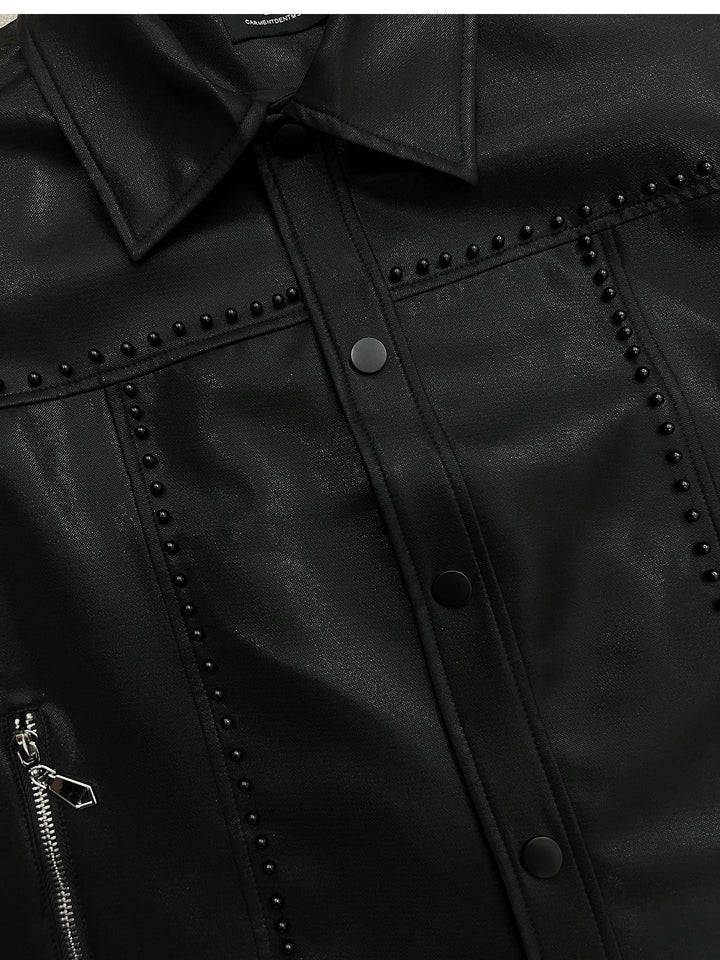 Beaded Liquid Shiny Lapel Short Jacket